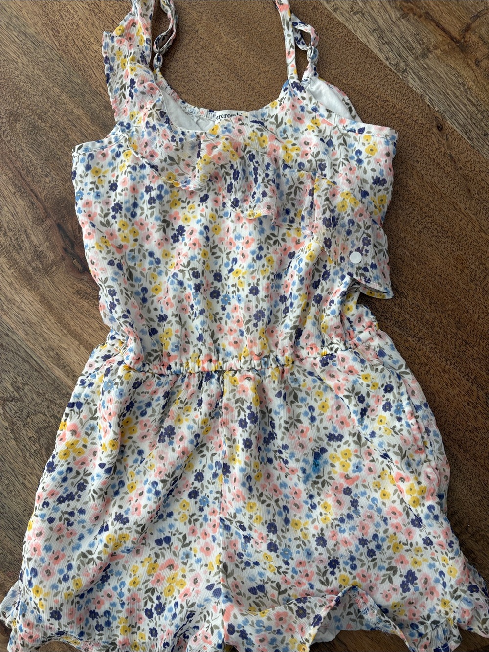 abercrombie kids White Floral Ruffle Sundress with Pink, Yellow & Blue Flowers